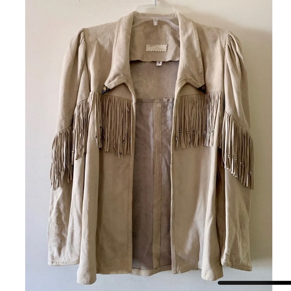 Beautiful Vintage Tenderness Light Beige Light Soft Suede Jacket w/ Fringe ~Sz 4 - Picture 1 of 3